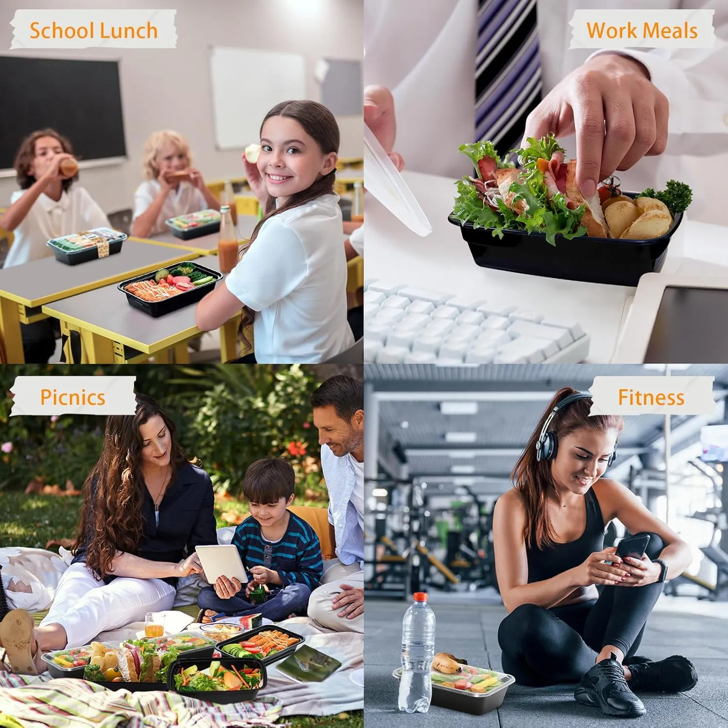 PIRTA 60 Pack 24 oz Meal Prep Containers Reusable with Lids, Food Safe, Leakproof, Microwave, Freezer, Dishwasher, To-Go Take Out, Plastic Food Storage Bento Lunch Box