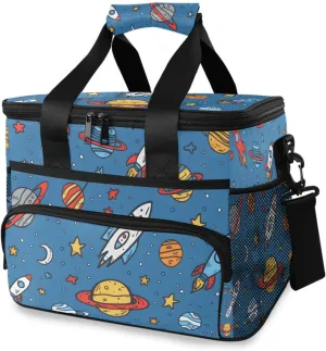 Planet Rocket Blue Cooler Bag Insulated Cooler Soft Sided Cooler 24 Can Portable Picnic Bag Large Leakproof Lunch Bag Box for Beach Grocery Camping Travel Car Men Women