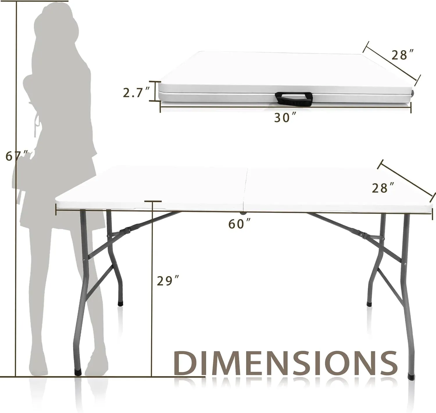 Plastic Folding Table, 5 FT Folding Table, Plastic Portable Tables for Dining Parties Card Picnic Camping, Granite White