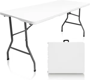 Plastic Folding Table, 5 FT Folding Table, Plastic Portable Tables for Dining Parties Card Picnic Camping, Granite White