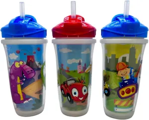 Playtex Baby Sipsters Stage 3 Straw Cups, Spill-Proof, Leak-Proof, Insulated - Car, Construction, and Donosaur, 9 Oz, 3 Count