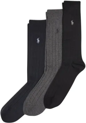Polo Ralph Lauren Men's Cotton Ribbed Dress Crew Socks -3 Pair Pack-Soft and Lightweight Cotton Comfort