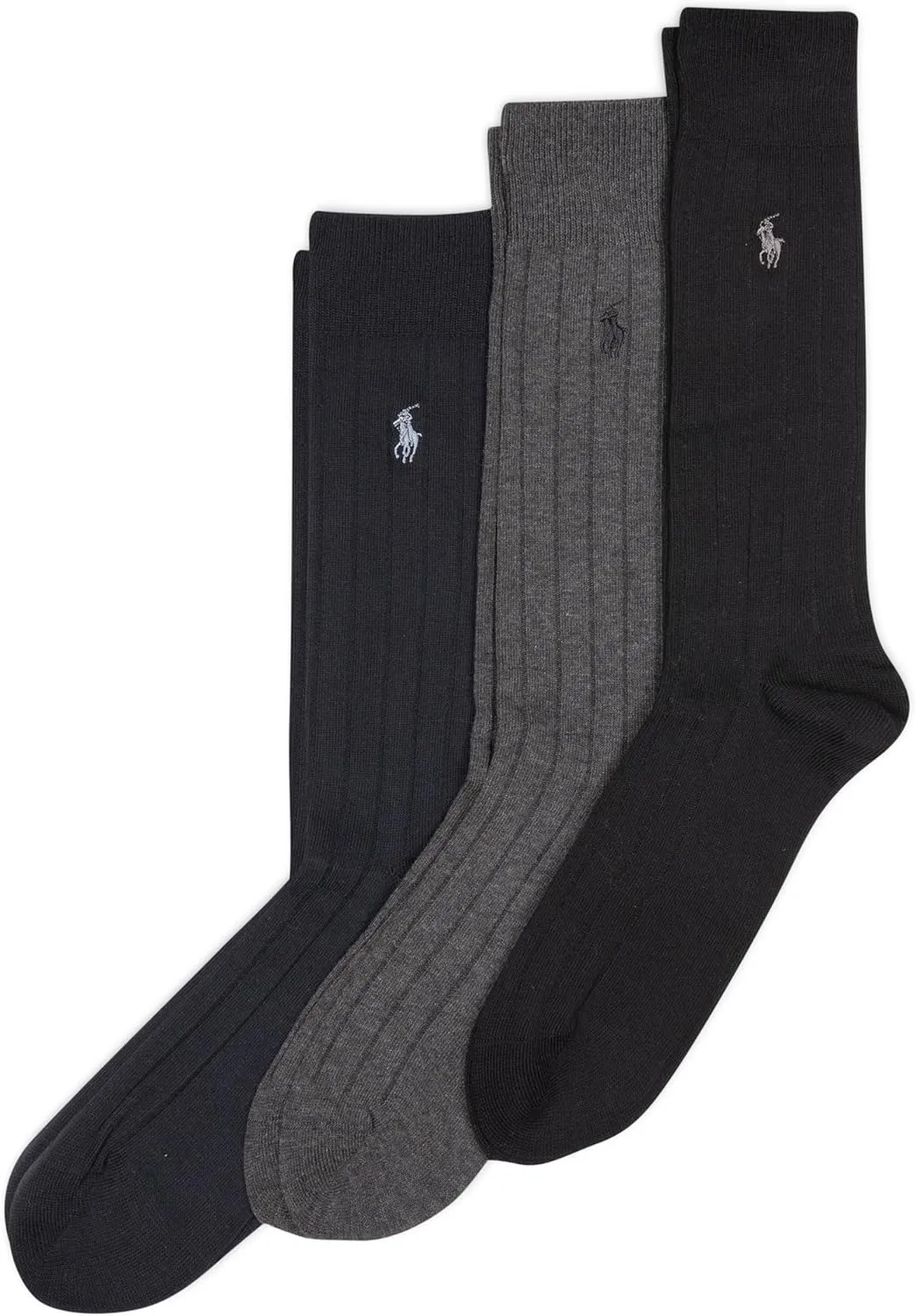 Polo Ralph Lauren Men's Cotton Ribbed Dress Crew Socks -3 Pair Pack-Soft and Lightweight Cotton Comfort