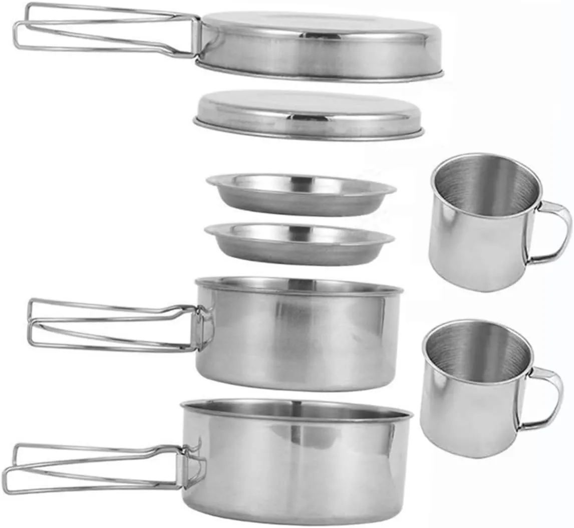 POPETPOP Essential Cooking Pot Set for Camping Portable Lightweight Pan Plate Cup for Outdoor Enthusiasts