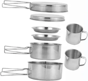 POPETPOP Essential Cooking Pot Set for Camping Portable Lightweight Pan Plate Cup for Outdoor Enthusiasts