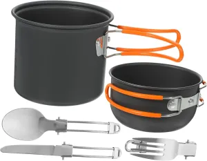 POPETPOP Kit Titanium Camping Cookware Outdoor Camping Cookware Aluminum Alloy Dinnerware Grey