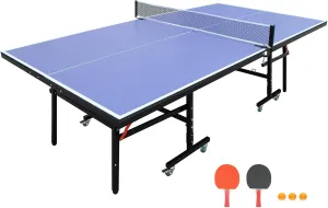 Portable 8ft Indoor Table Tennis Table Set for Home and Office, Includes Paddles and Balls, Compact and Foldable, Blue