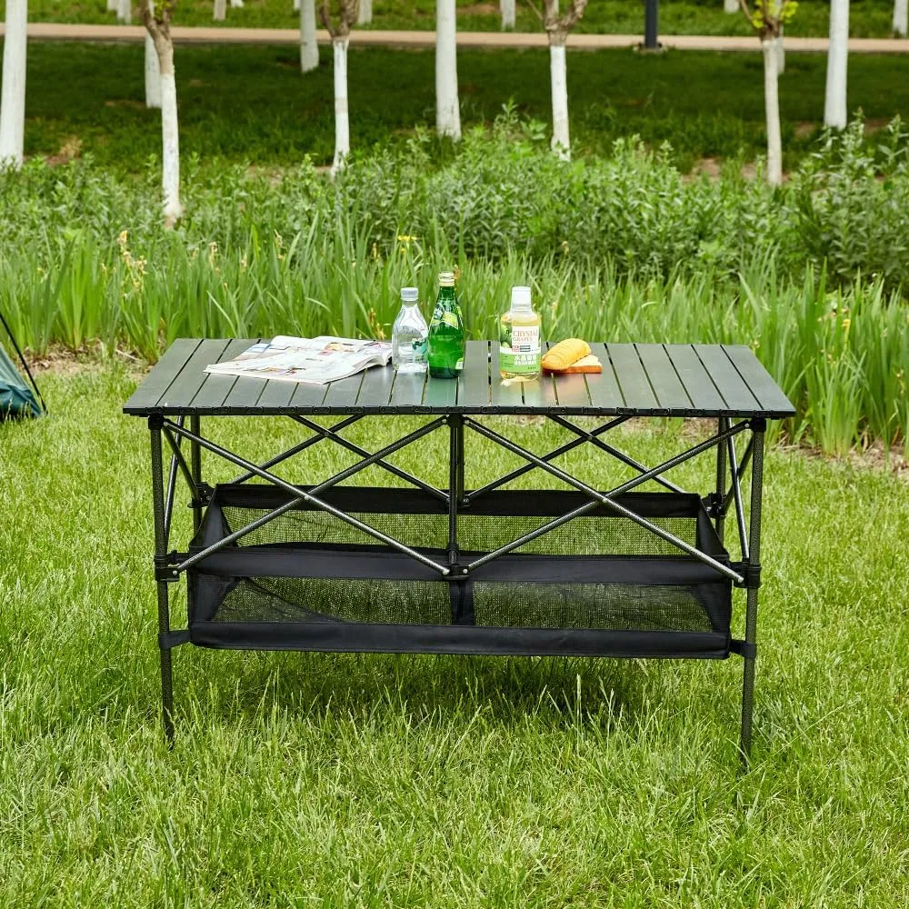 Portable Aluminum Folding Table with Carry Bag,Lightweight Roll-Up Rectangular Table for Camping,Picnics,Beach & Backyard, Indoor/Outdoor Use (46.46X27.56X27.56in)