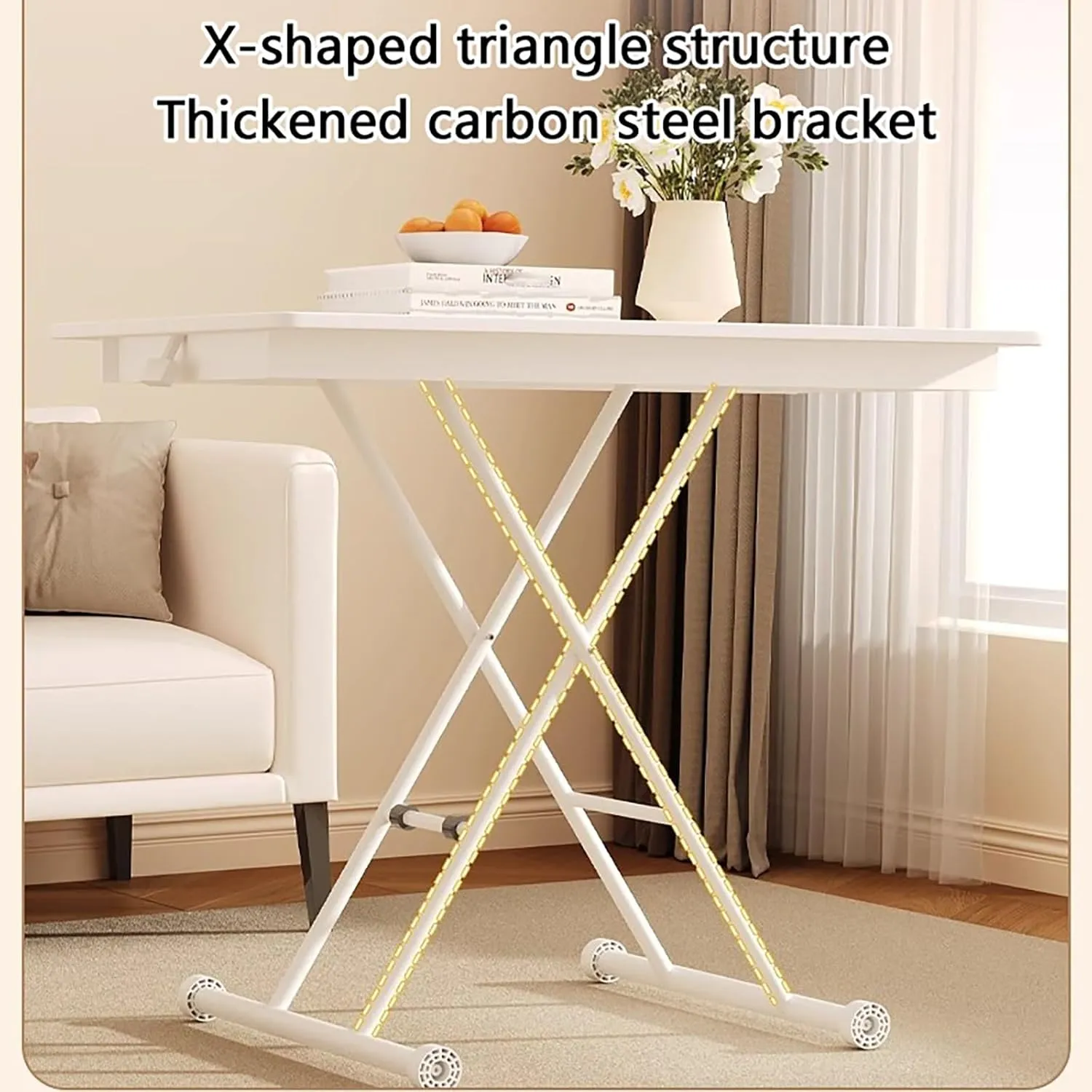Portable Camping Side Table, Adjustable Height Folding Table, Lightweight Beach Tables, Steel Bracket Roll-up Tables for Outdoor, Picnic, BBQ, Cooking(Black,90x60cm)