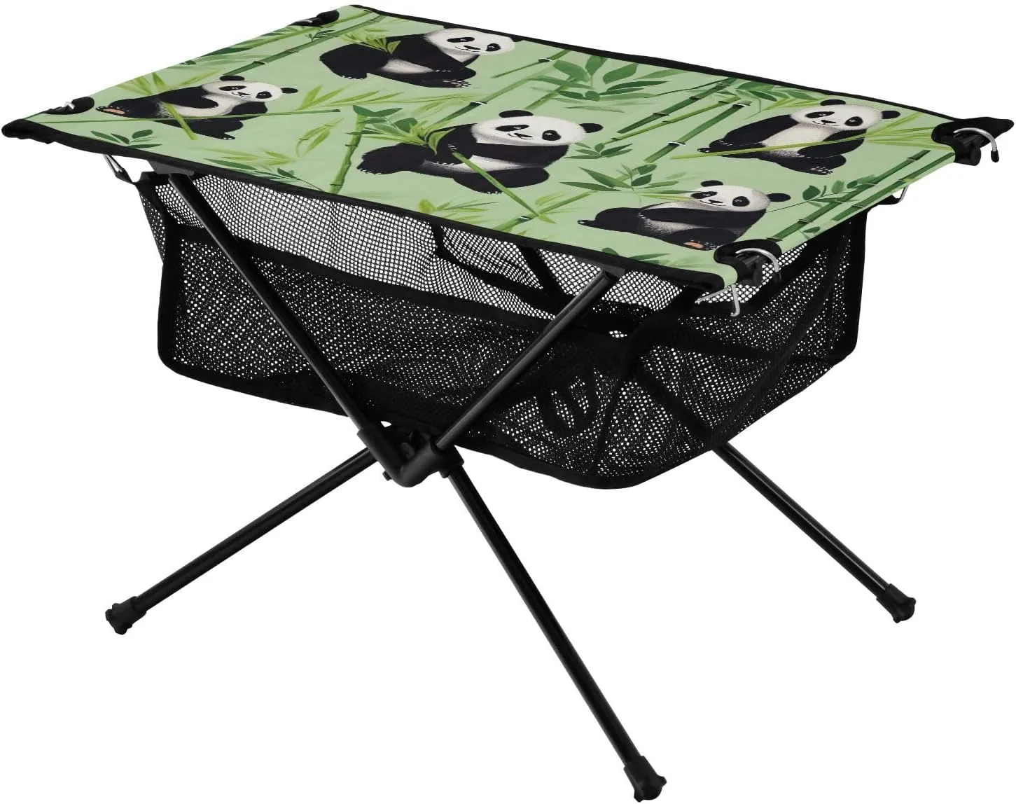 Portable Camping Table Foldable with Mesh Storage Lightweight Compact Camp Tent Side Table for Outside,Camping,Hiking,Tailgating,Panda