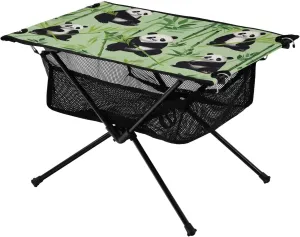 Portable Camping Table Foldable with Mesh Storage Lightweight Compact Camp Tent Side Table for Outside,Camping,Hiking,Tailgating,Panda