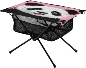 Portable Camping Table Foldable with Mesh Storage Lightweight Compact Camp Tent Side Table for Outside,Camping,Hiking,Tailgating,Panda