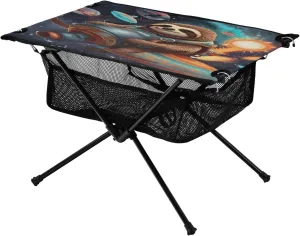 Portable Camping Table Foldable with Mesh Storage Lightweight Compact Camp Tent Side Table for Outside,Camping,Hiking,Tailgating,Sloth