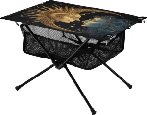 Portable Camping Table Foldable with Mesh Storage Lightweight Compact Camp Tent Side Table for Outside,Camping,Hiking,Tailgating,Sun and Moon