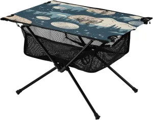 Portable Camping Table Foldable with Mesh Storage Lightweight Compact Camp Tent Side Table for Outside,Camping,Hiking,Tailgating,White Bear