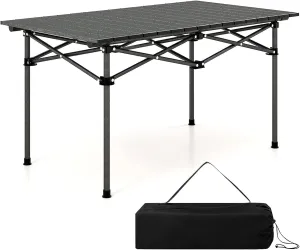 Portable Camping Table for 4-6 People, Roll-Up Lightweight Picnic Table, Easy Setup, Comes with Carrying Bag, Ideal for Outdoor Activities Like Hiking, Backpacking & Fishing Black