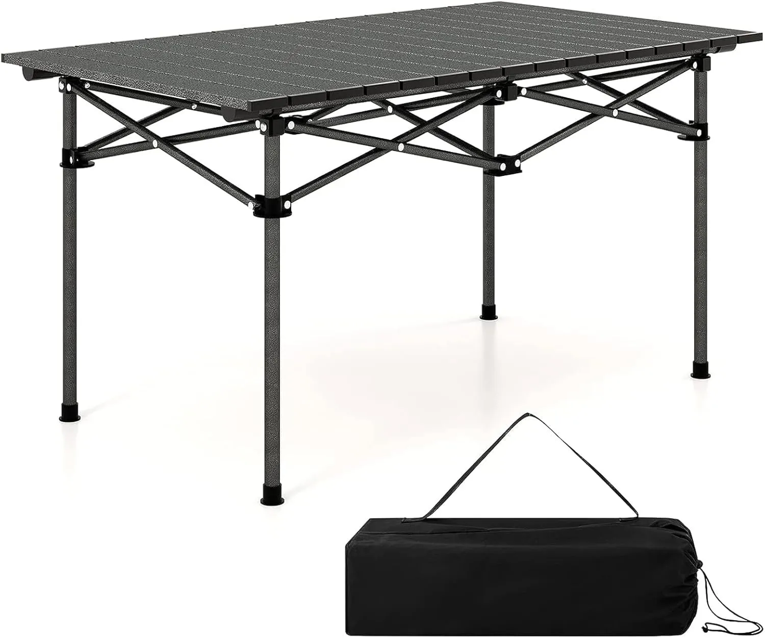 Portable Camping Table for 4-6 People, Roll-Up Lightweight Picnic Table, Easy Setup, Comes with Carrying Bag, Ideal for Outdoor Activities Like Hiking, Backpacking & Fishing Black