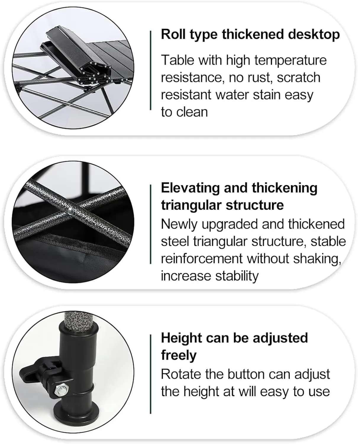 Portable Camping Table, Roll-up Folding Dining Table with Carrying Bag, Aluminum Picnic Camping Table Height Adjustable for Garden Outdoor BBQ Beach Backyard, 4FT, Black