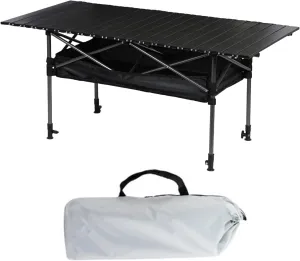Portable Camping Table, Roll-up Folding Dining Table with Carrying Bag, Aluminum Picnic Camping Table Height Adjustable for Garden Outdoor BBQ Beach Backyard, 4FT, Black