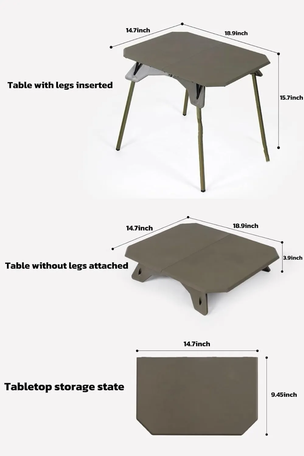 Portable Camping Table with 2 Adjustable Heights – Lightweight Aluminum Foldable Table for Outdoor Cooking, Picnic, BBQ, Patio, Kids (Black)