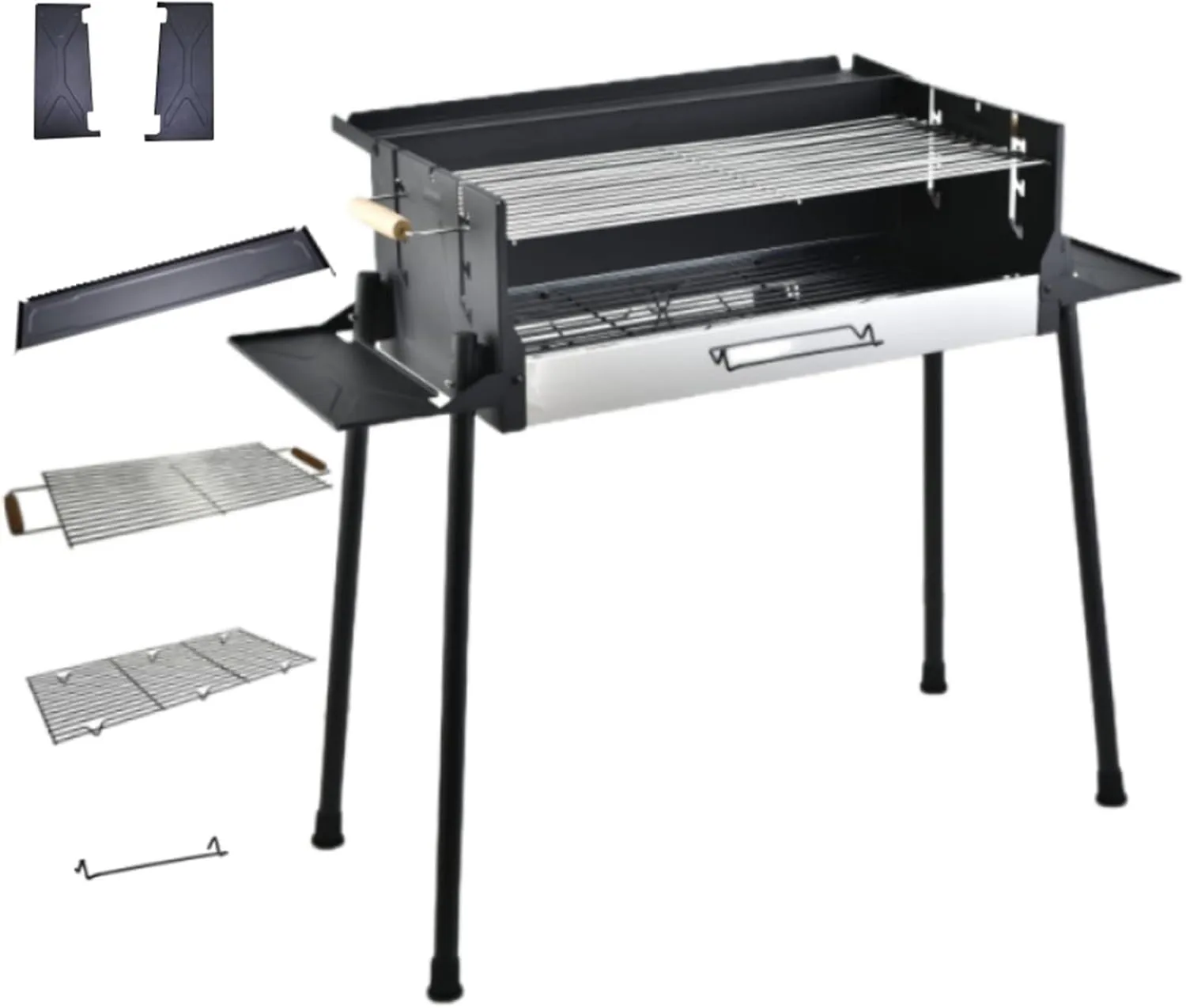 Portable Charcoal Grill Adjustable Temperature, Folding Camping Grill Windproof BBQ Grills for Travel Camping Outdoor Cooking - Charcoal Small Grill with Side Table Storage Shelf Black