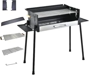 Portable Charcoal Grill Adjustable Temperature, Folding Camping Grill Windproof BBQ Grills for Travel Camping Outdoor Cooking - Charcoal Small Grill with Side Table Storage Shelf Black