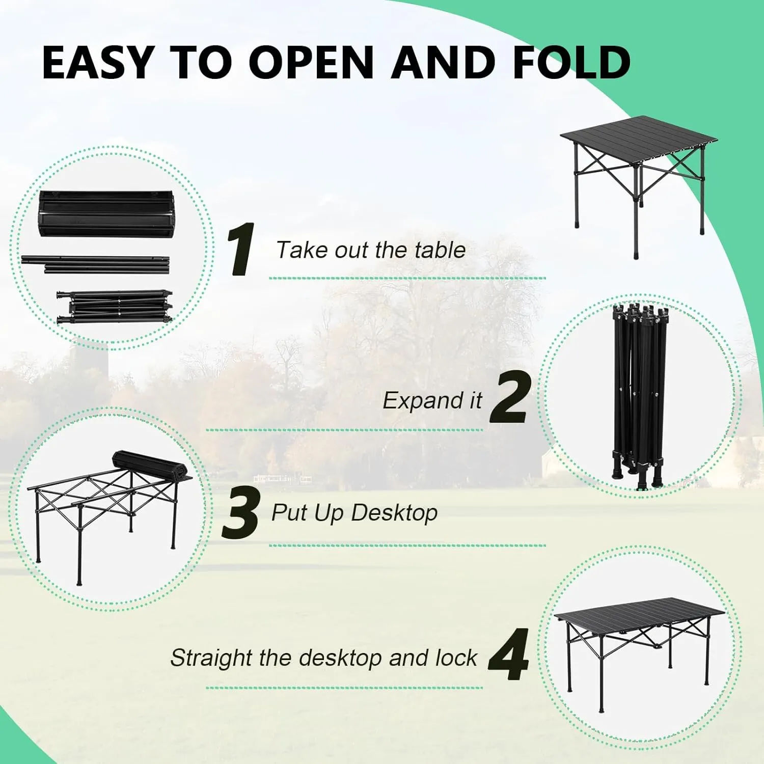 Portable Folding Camping Table, Roll-Up Aluminum Table with Carry Bag, Compact and Lightweight Design for Beach, Travel, and Outdoor Cooking Light Yellow 95×55×50cm/37×21×19.7in
