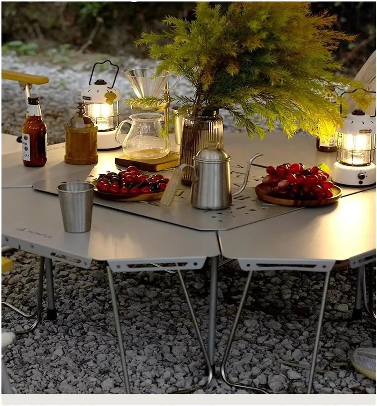 Portable Folding Dining Table for 4-6 People, Steel Outdoor Camping Picnic Table Set, Durable & Waterproof, Stainless Steel, Ideal for BBQ & Parties
