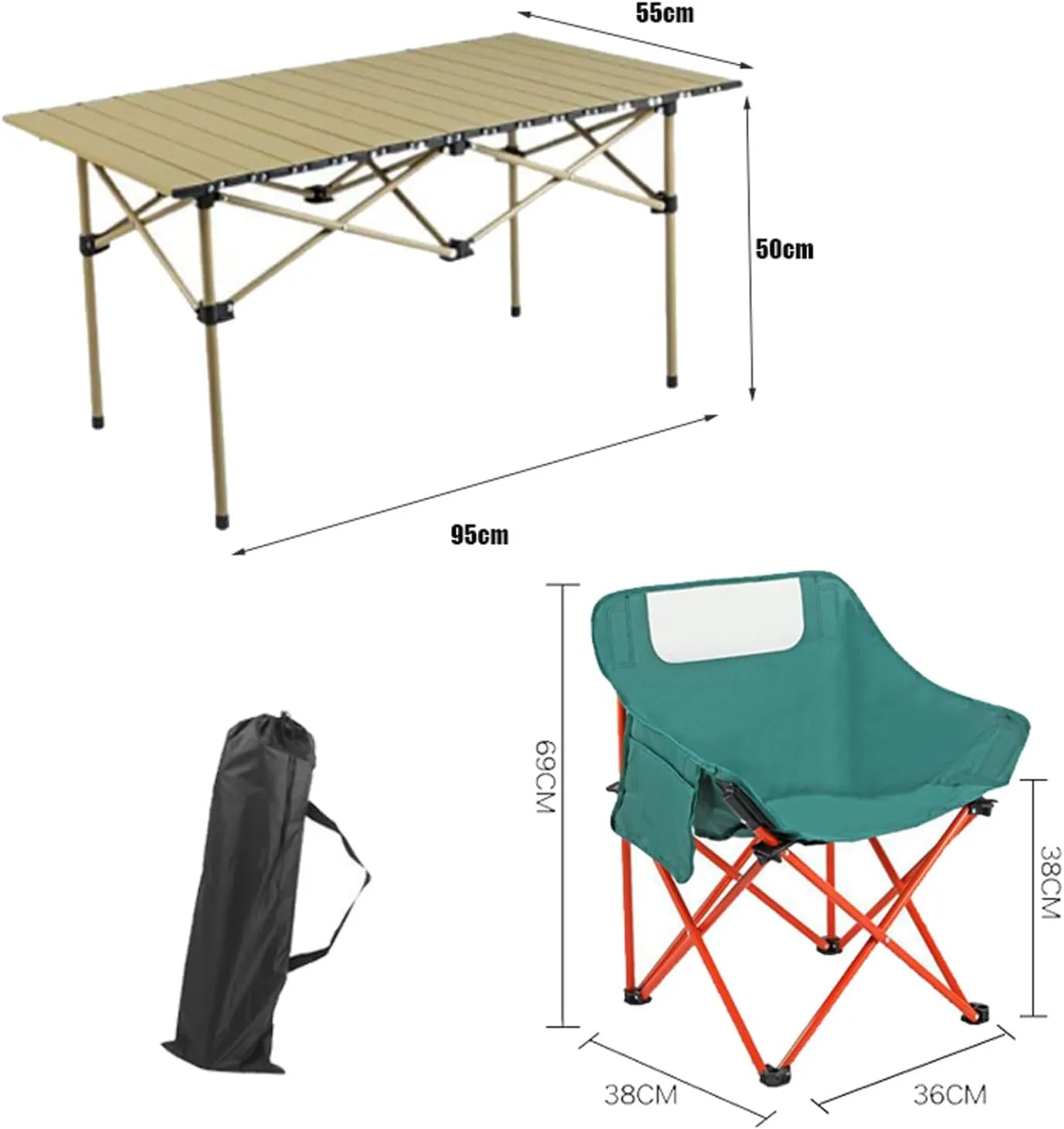 Portable Folding Table and Chairs, Carbon Steel Foldable Table Top Small Picnic Table Lightweight Oxford Cloth Camping Chair Set for Outdoor Garden, Black-120cm-7pcs
