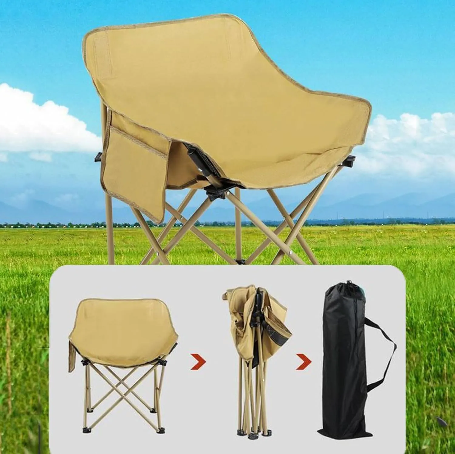 Portable Folding Table and Chairs, Carbon Steel Foldable Table Top Small Picnic Table Lightweight Oxford Cloth Camping Chair Set for Outdoor Garden, Black-120cm-7pcs