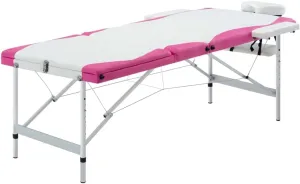 Portable Massage Table, 3-Zone Foldable Design, Adjustable Height with Foam Padding, White and Pink