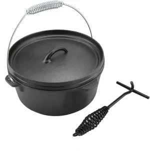 Portable NOn Stick Cast Iron Cookware Pan with Metal spring Handle Cast Iron Skillet, Campfire Cooking Equipment for Outdoor Cooking Camping BBQ