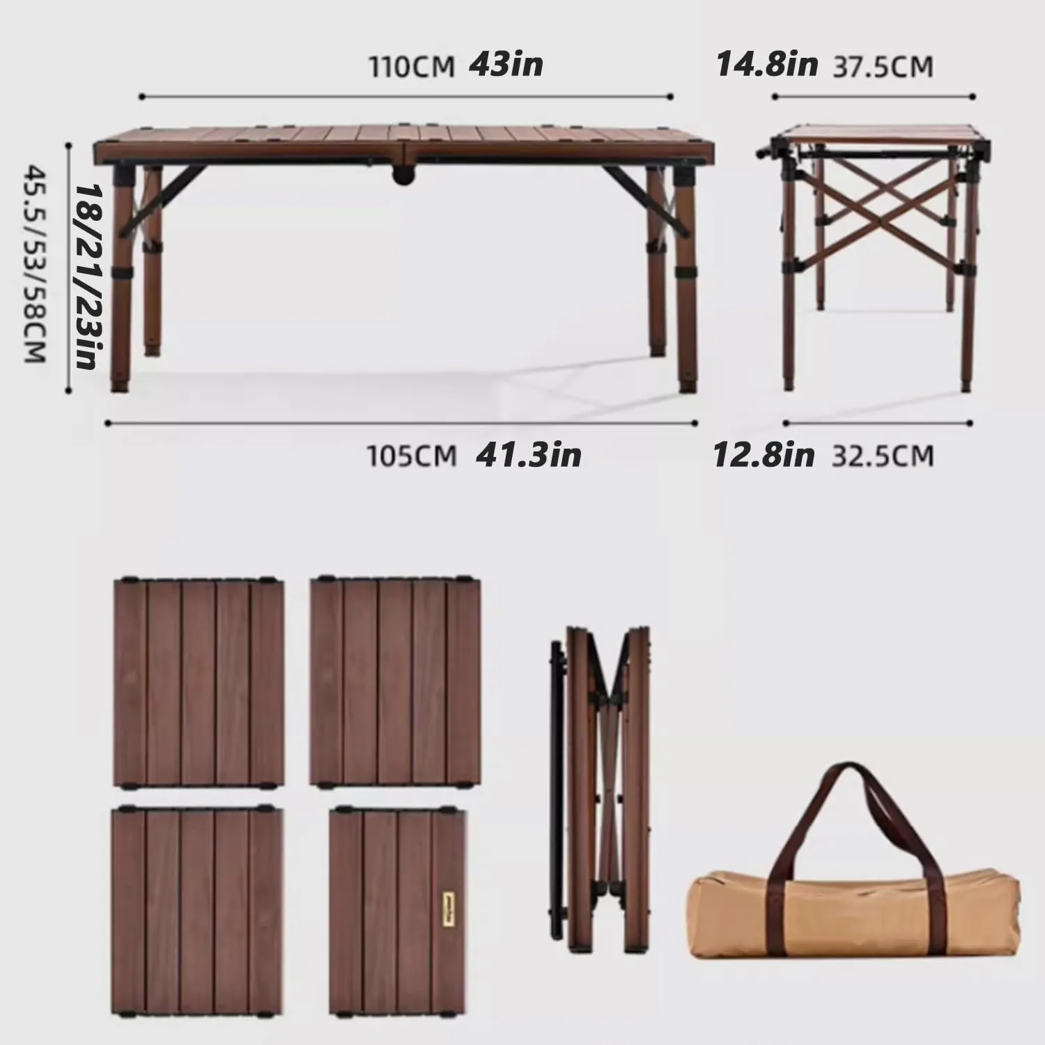 Portable Outdoor Camping Table Large Stable & Sturdy Foldable Camp Table with Aluminum Roll Up Tabletop with Storage Carrying Bag for Outdoor Picnic Beach BBQ RV Traveling(B)