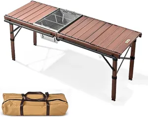 Portable Outdoor Camping Table Large Stable & Sturdy Foldable Camp Table with Aluminum Roll Up Tabletop with Storage Carrying Bag for Outdoor Picnic Beach BBQ RV Traveling(B)