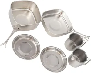 Portable Picnic Cook Set 6-Piece Stainless Steel Camping Cookware Pot Pan and Plates Easy to Clean Store for Outdoor Adventures
