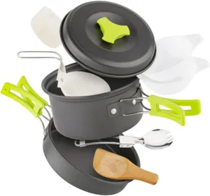 Portable Pot Camping Cookware Set 2-Person Aluminium Alloy Cooking Utensils Heat Resistant Handle for Outdoor