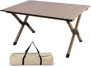 Portable Roll Up Camping Table, Ultralight Aluminum Folding Picnic Table with Carry Bag, X-Shape Support, Foldable Camp Table for Hiking, Fishing, Beach, Cooking