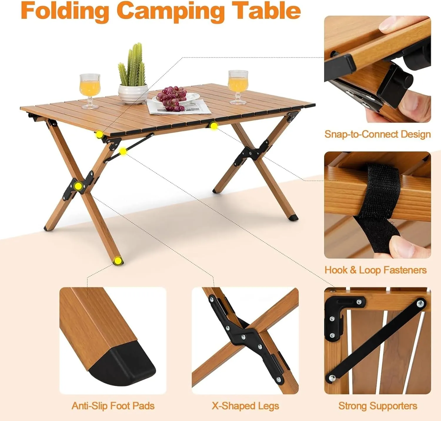 Portable Roll Up Camping Table, Ultralight Aluminum Folding Picnic Table with Carry Bag, X-Shape Support, Foldable Camp Table for Hiking, Fishing, Beach, Cooking