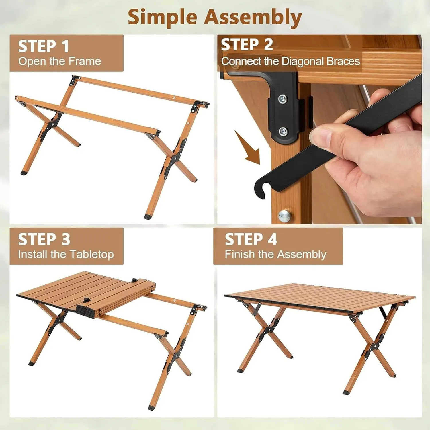 Portable Roll Up Camping Table, Ultralight Aluminum Folding Picnic Table with Carry Bag, X-Shape Support, Foldable Camp Table for Hiking, Fishing, Beach, Cooking