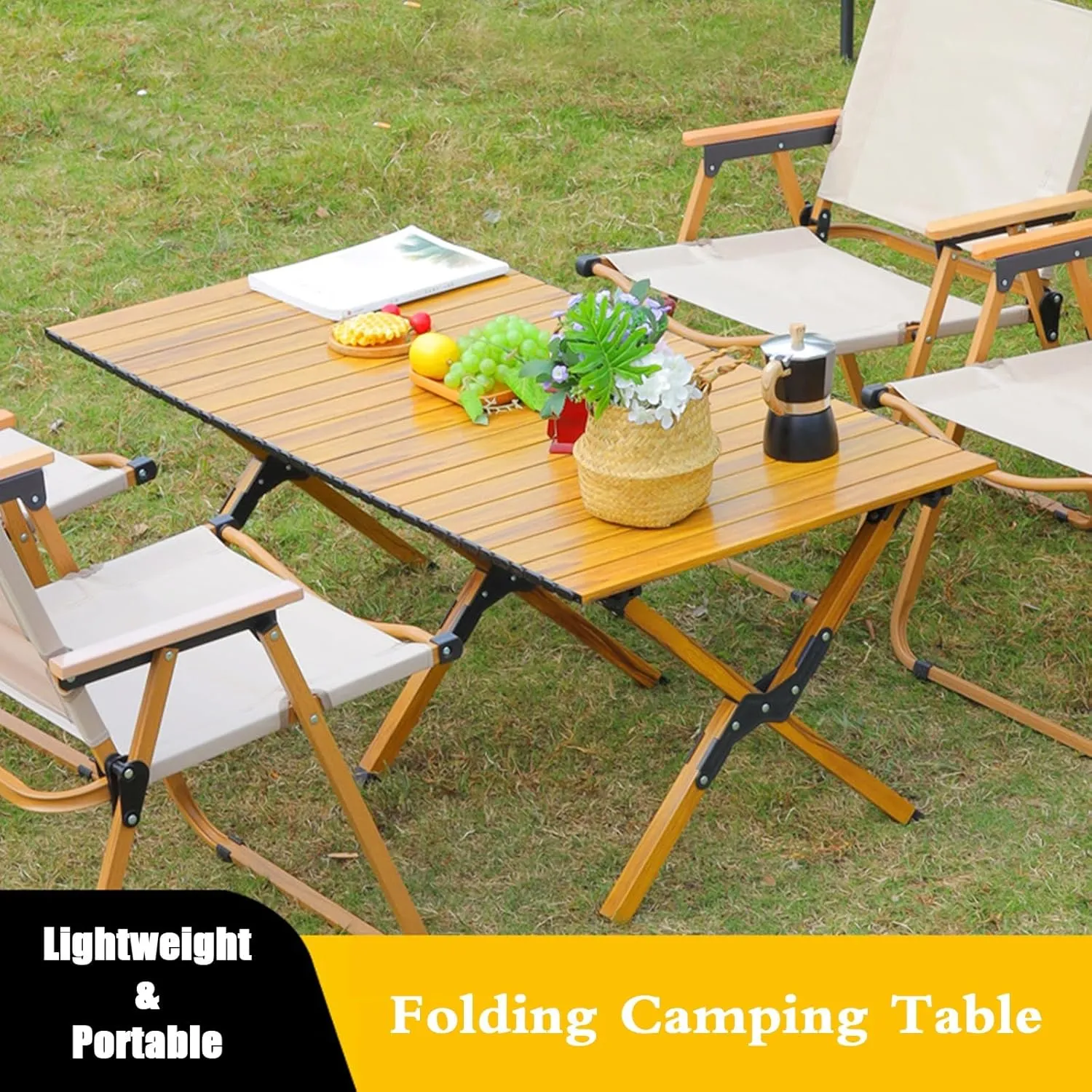 Portable Roll Up Camping Table, Ultralight Aluminum Folding Picnic Table with Carry Bag, X-Shape Support, Foldable Camp Table for Hiking, Fishing, Beach, Cooking