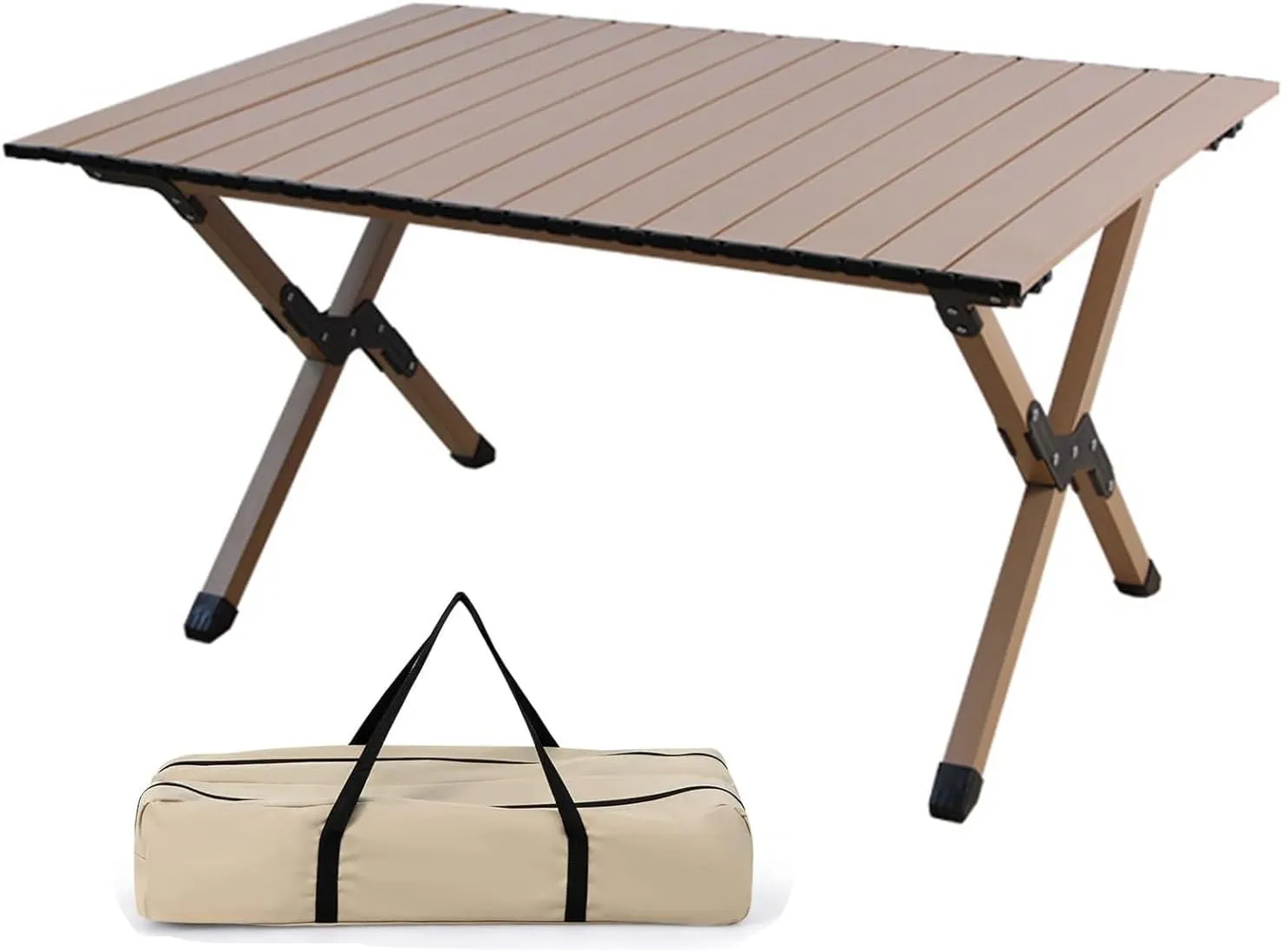 Portable Roll Up Camping Table, Ultralight Aluminum Folding Picnic Table with Carry Bag, X-Shape Support, Foldable Camp Table for Hiking, Fishing, Beach, Cooking