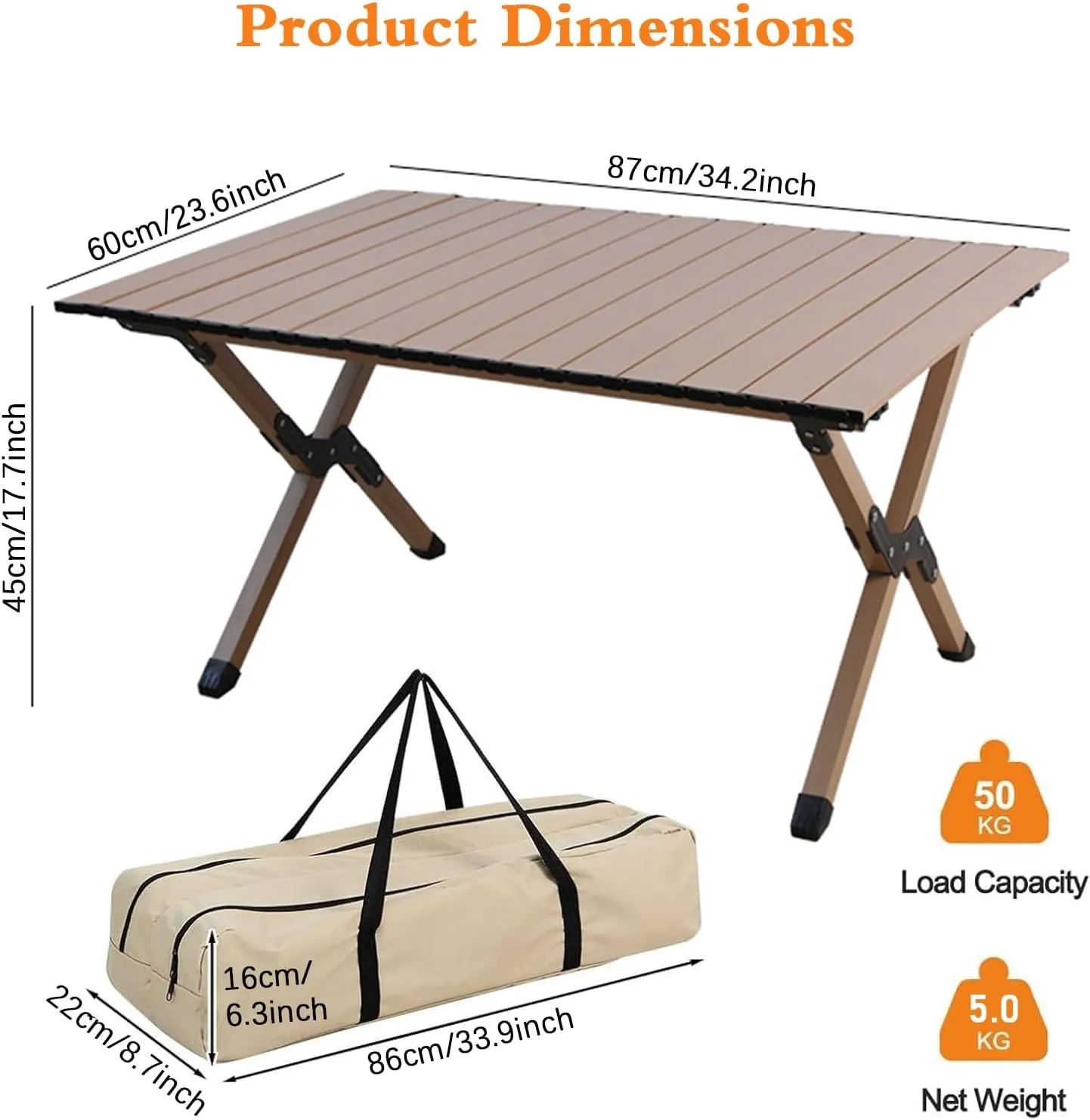 Portable Roll Up Camping Table, Ultralight Aluminum Folding Picnic Table with Carry Bag, X-Shape Support, Foldable Camp Table for Hiking, Fishing, Beach, Cooking