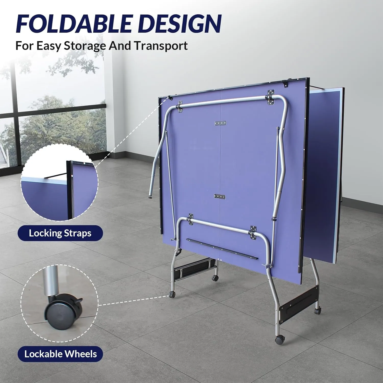 Portable Table Tennis Table, Foldable Ping Pong Game Set for Indoor/Outdoor, Ping Pong Table Top with Net, 2 Paddles and 3 Balls, Playback Mode,10 Minute Quick & Easy Assembly