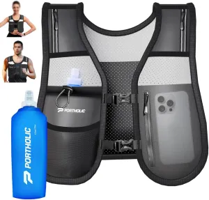 PORTHOLIC Running Vest for Women Men with 470ml/17oz Water Bottle |Adjustable Hydration Vest|Reflective |Lightweight |6 Pockets |Breathablefor Running Accessories for Hiking Running