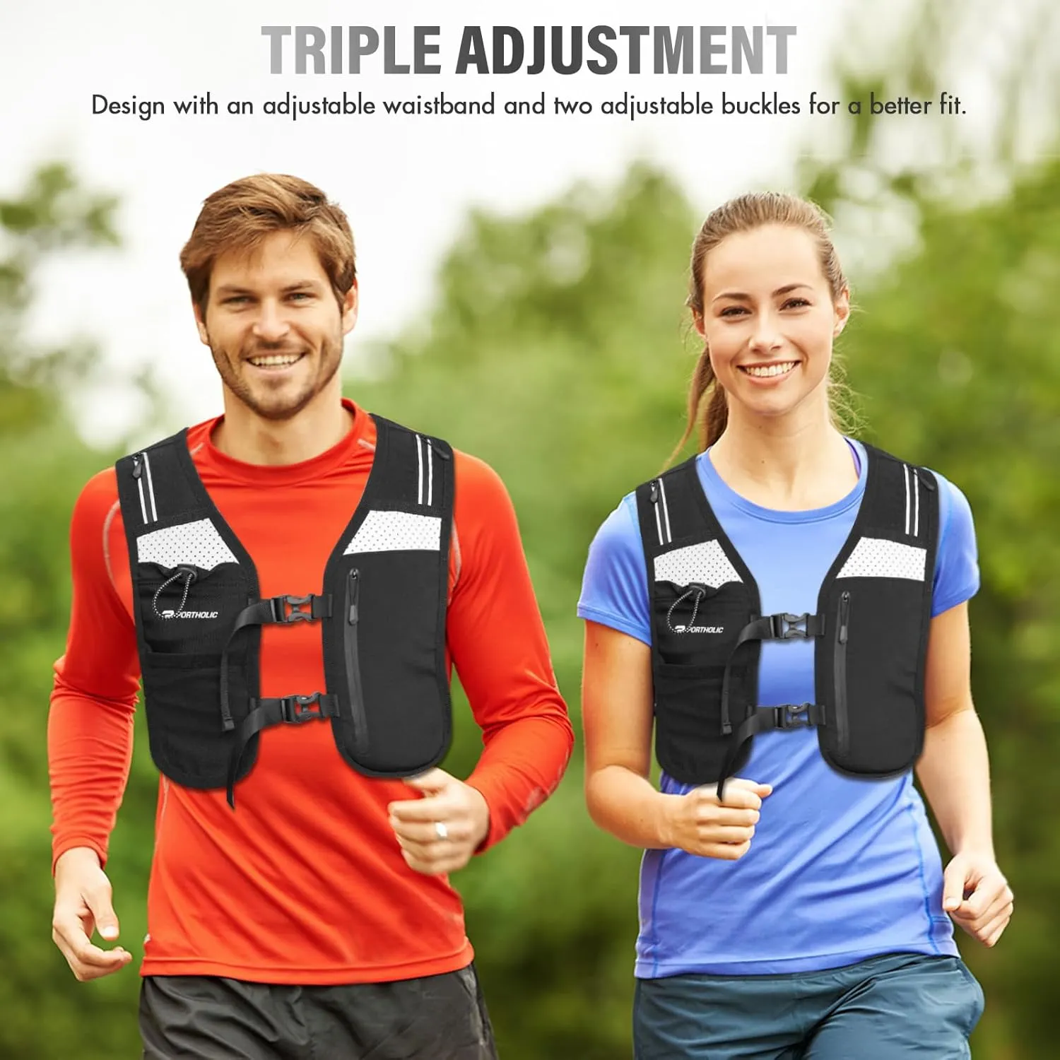 PORTHOLIC Running Vest for Women Men with 470ml/17oz Water Bottle |Adjustable Hydration Vest|Reflective |Lightweight |6 Pockets |Breathablefor Running Accessories for Hiking Running