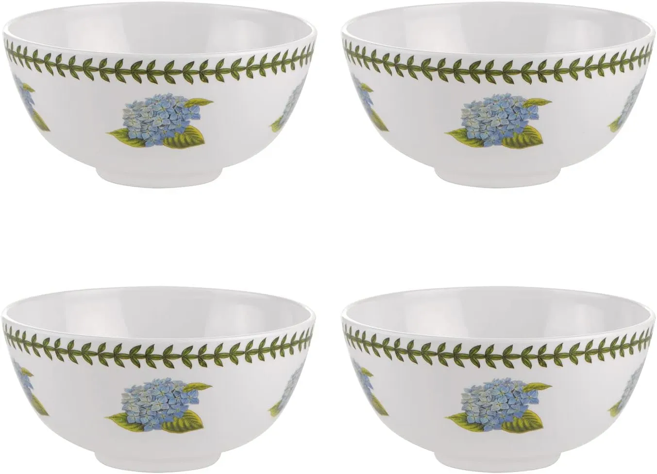 Portmeirion Botanic Garden 6-Inch Serving Bowls (Set of 4) - Hydrangea Motif, BPA-Free Melamine, Dishwasher Safe - Versatile for Soup, Salad, Snacks, Indoor & Outdoor Dining Essentials