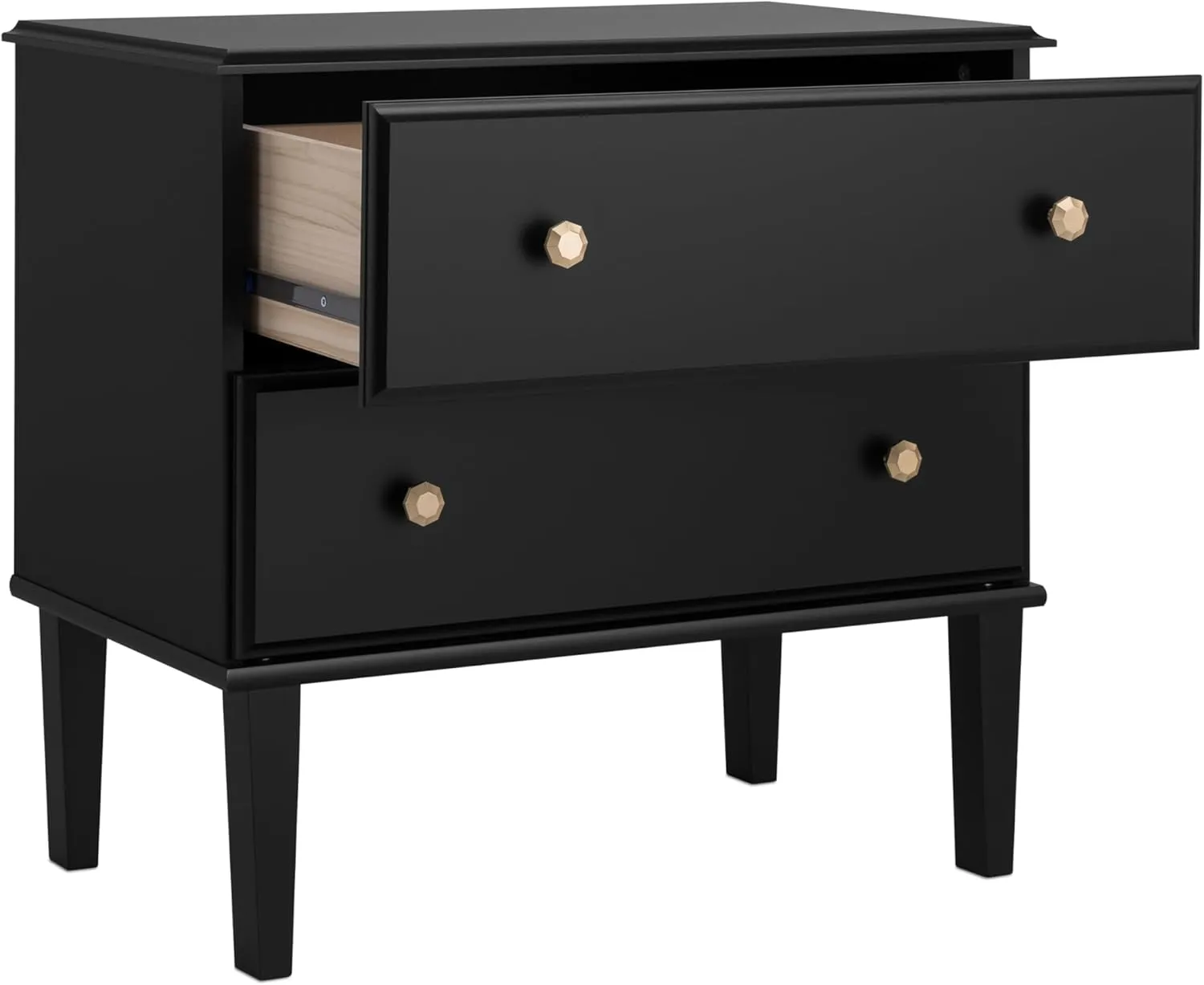 Prepac Lux Nightstand Bedside Table, Black Nightstand for Bedroom, End Table with 2 Drawers 16" D x 27.75" W x 25" H, BDNR-2302-1