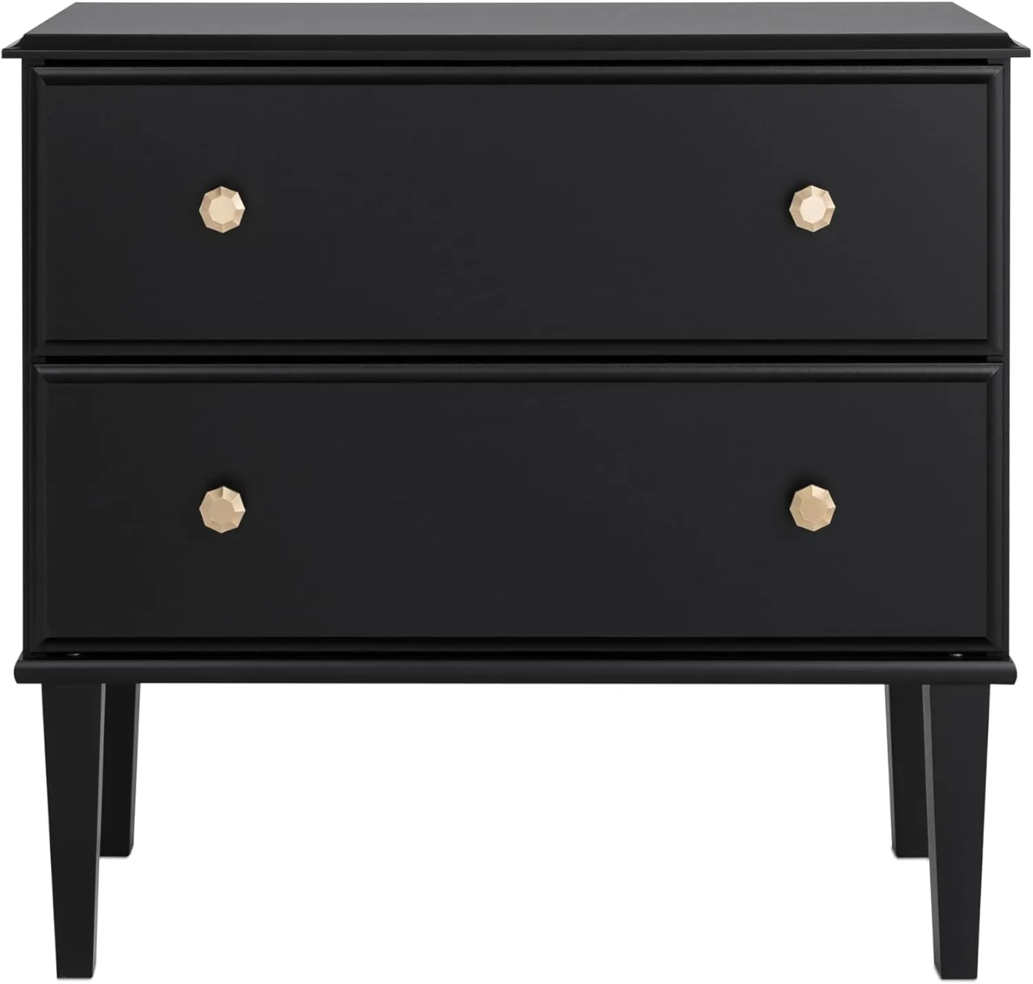 Prepac Lux Nightstand Bedside Table, Black Nightstand for Bedroom, End Table with 2 Drawers 16" D x 27.75" W x 25" H, BDNR-2302-1
