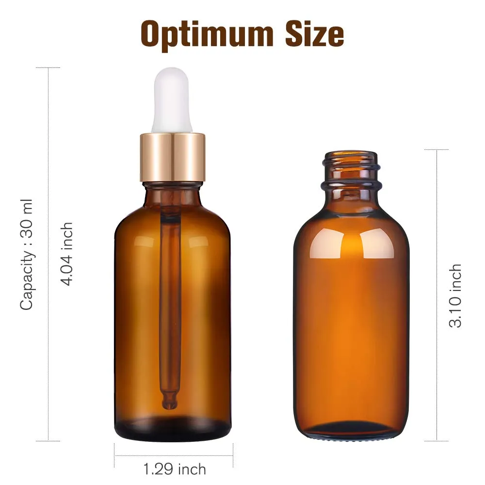 PrettyCare 1oz Glass Dropper Bottle 24 Pack Amber Glass Bottles Empty with 2 Funnels & 2 Long Pipettes, 30ml Eye Dropper Bottles for Essential Oils, Cuticle Oils, Body Oils, Tincture Bottles