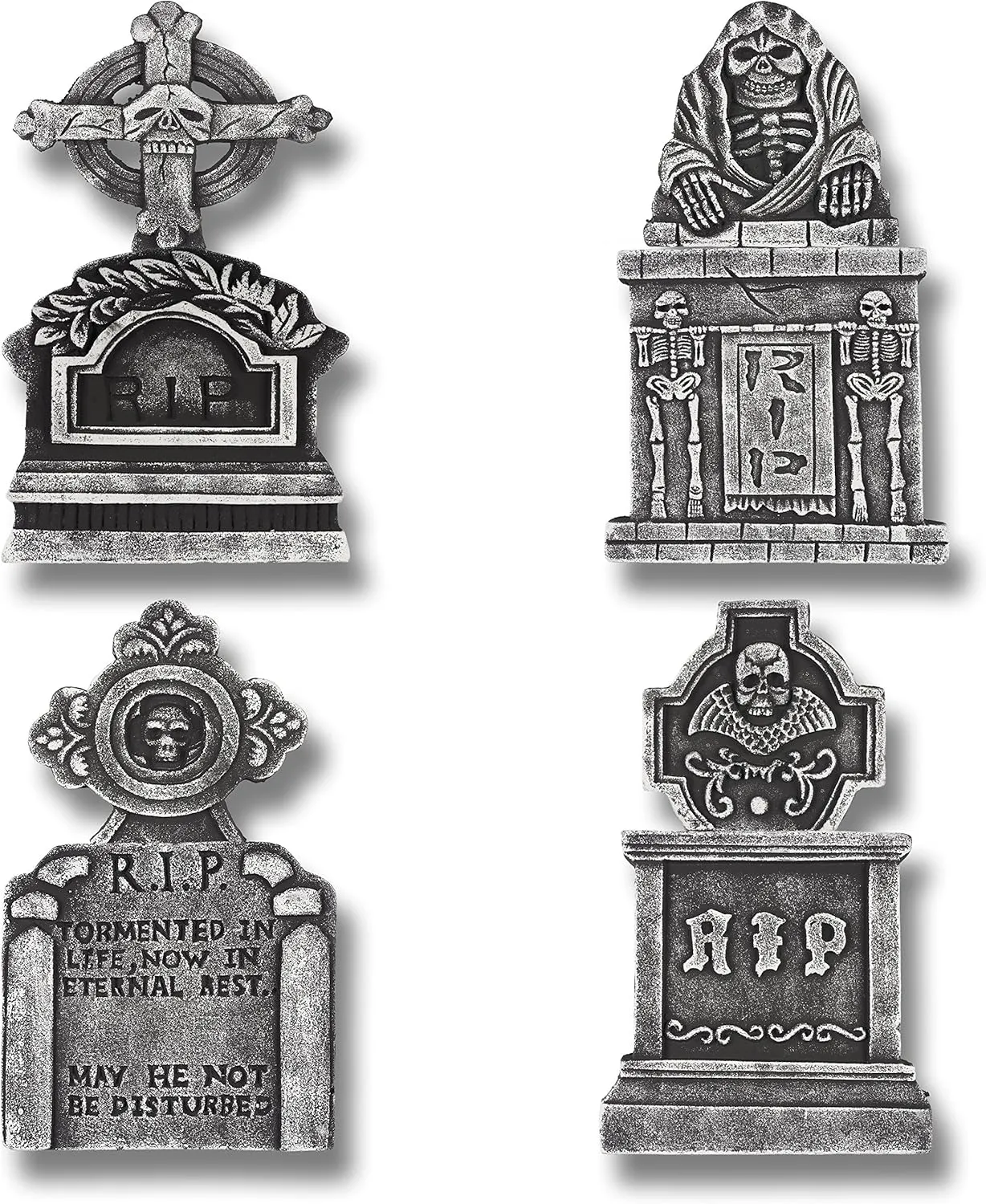 PREXTEX Pack of 4 Halloween Décor 17” RIP Graveyard Lightweight Foam Tombstone Halloween Decorations RIP